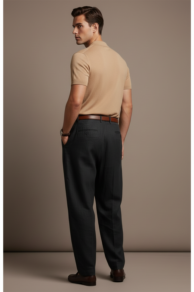 Pantalon Baggy Gris Anthracite Plissé Ample Élégant Homme - Laine - vue 2