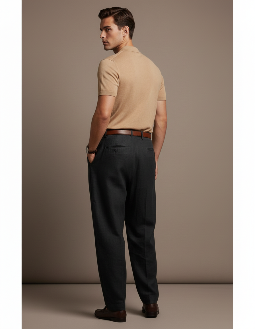Pantalon Baggy Gris Anthracite Plissé Ample Élégant Homme - Laine - vue 2