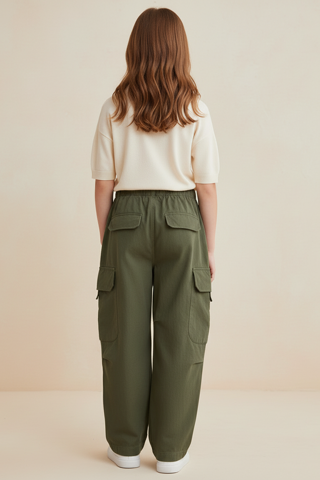 Pantalon Baggy Vert Kaki Ample Décontracté Enfant - Gabardine - vue 2