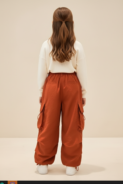 Pantalon Baggy Orange Cargo Ample Fille Décontracté - Polyester - vue 2