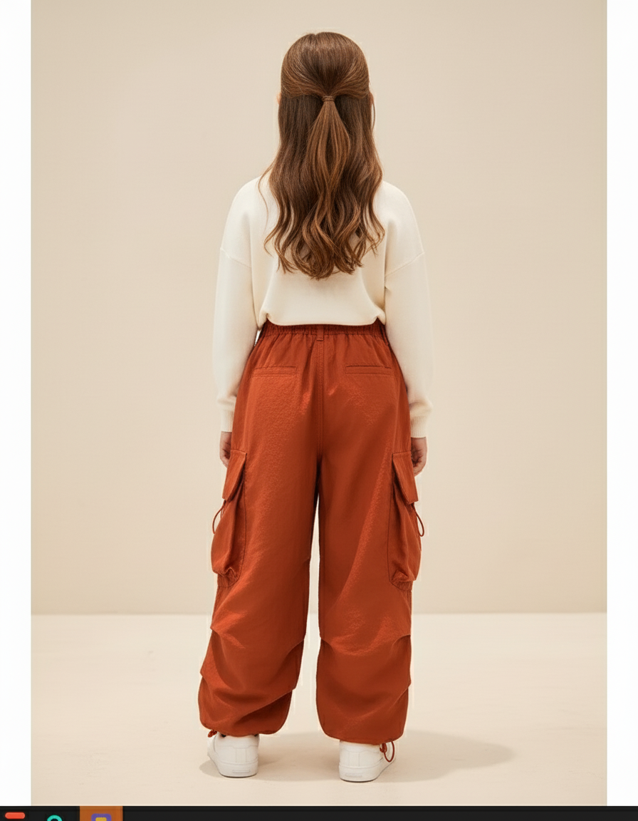 Pantalon Baggy Orange Cargo Ample Fille Décontracté - Polyester - vue 2