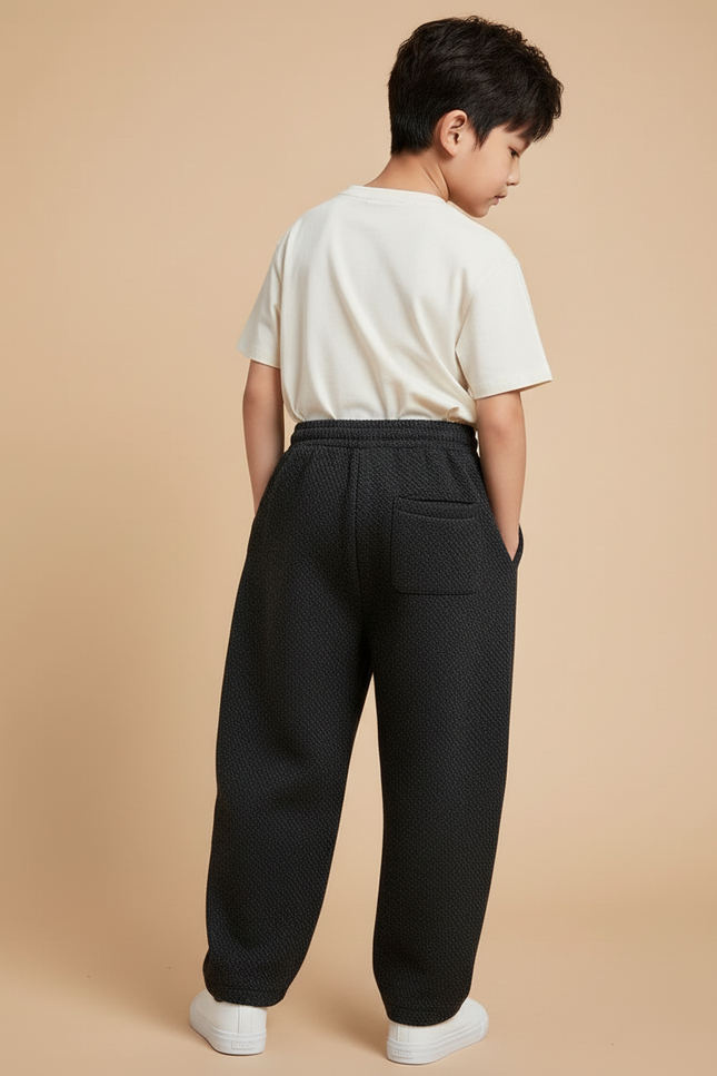 Pantalon Baggy Noir Texturé Ample Décontracté Enfant - Molleton - vue 2
