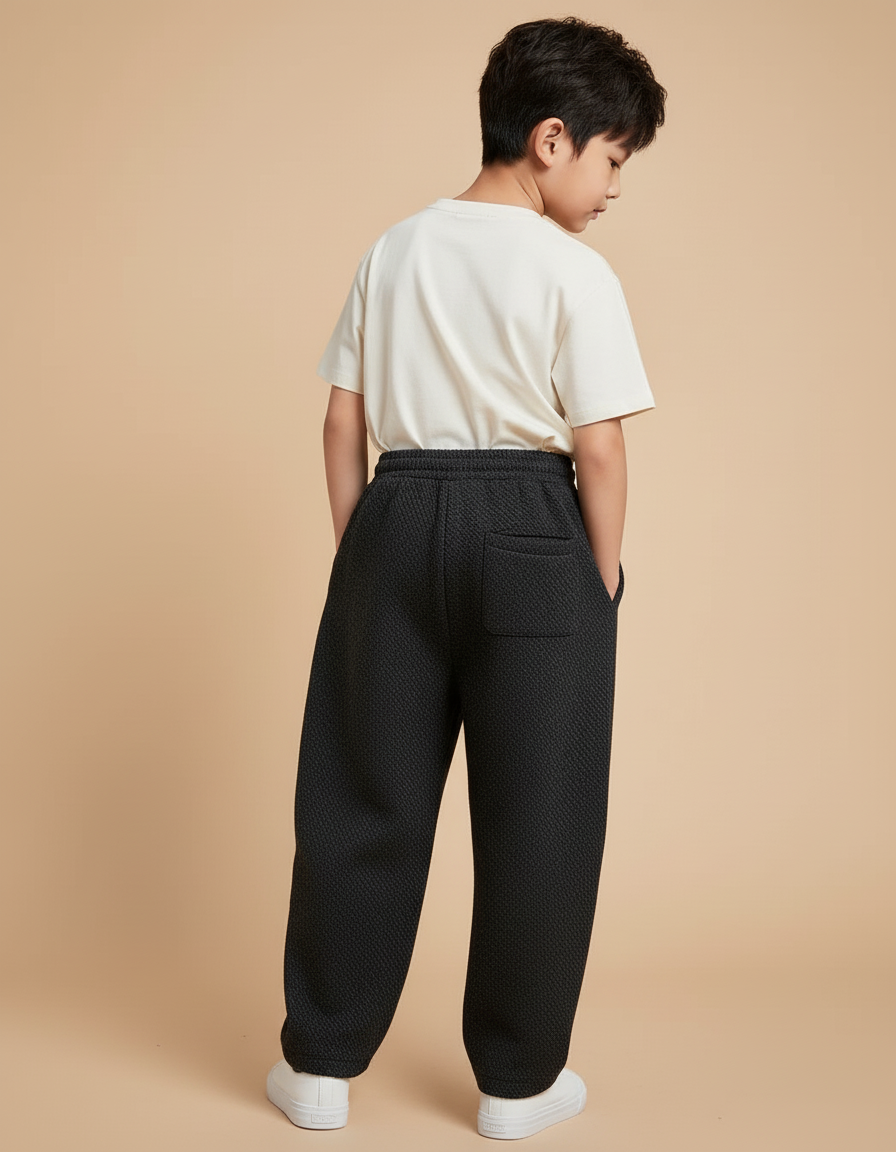 Pantalon Baggy Noir Texturé Ample Décontracté Enfant - Molleton - vue 2