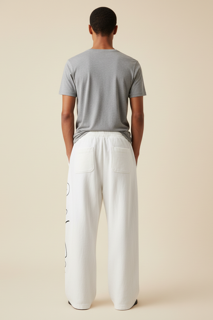 Pantalon Baggy Blanc Cassé Délavé Imprimé Ample - Molleton - vue 2