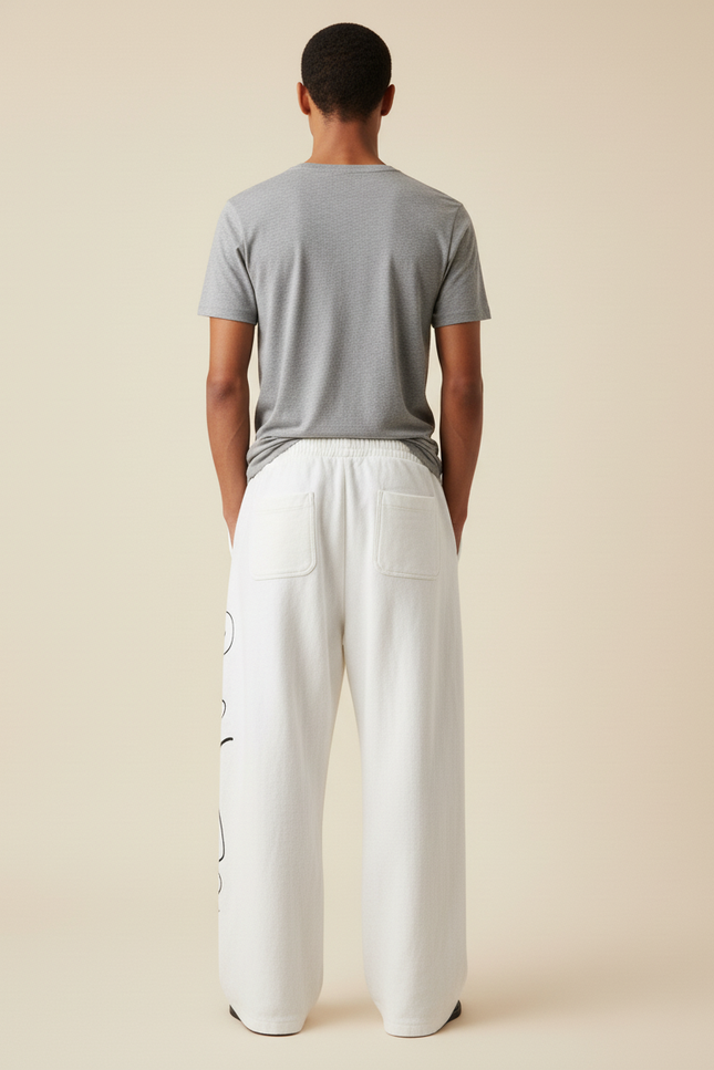 Pantalon Baggy Blanc Cassé Délavé Imprimé Ample - Molleton - vue 2