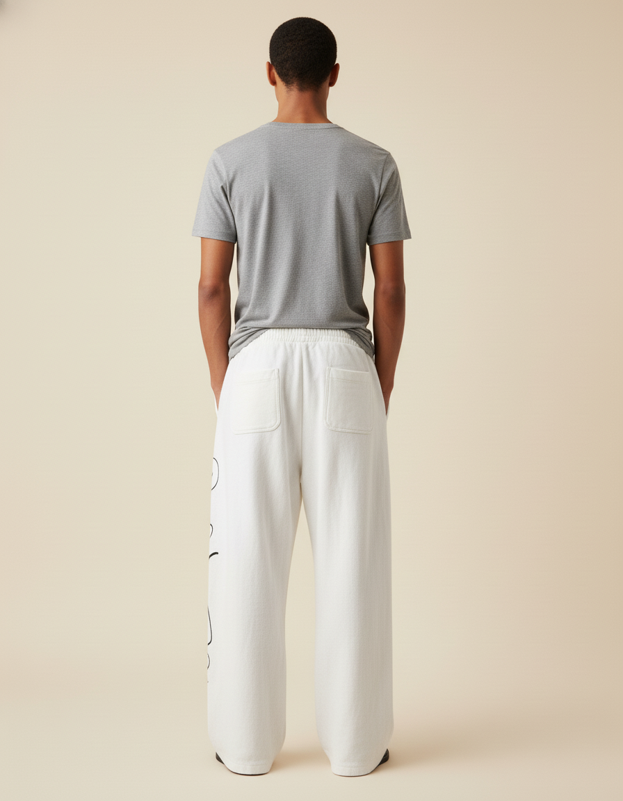 Pantalon Baggy Blanc Cassé Délavé Imprimé Ample - Molleton - vue 2