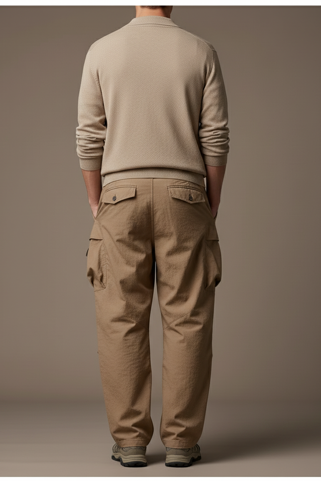 Pantalon Baggy Cargo Beige Tactique Ample Homme - Toile - vue 2