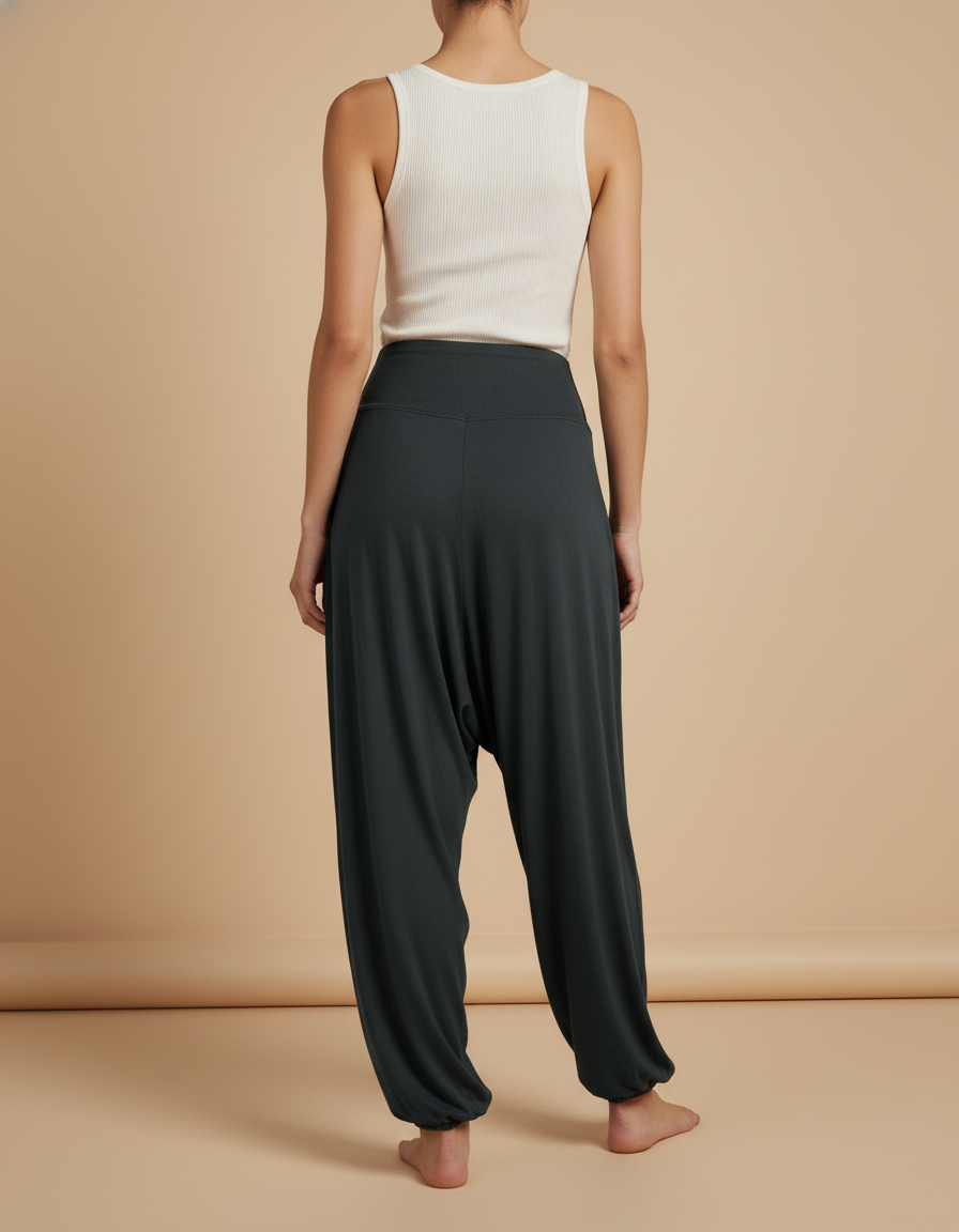 Pantalon Baggy Vert Ample Fluide Confortable Femme - Viscose - vue 2