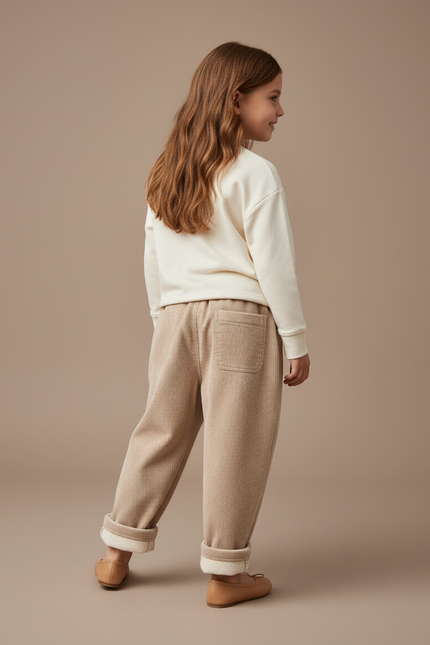 Pantalon Baggy Velours Côtelé Beige Ample Doublé Hiver - Cordé - vue 2