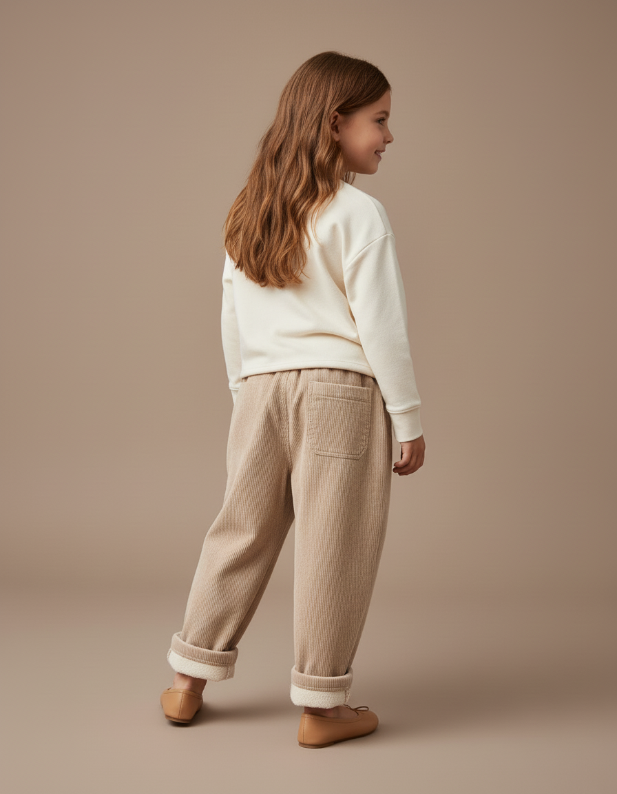 Pantalon Baggy Velours Côtelé Beige Ample Doublé Hiver - Cordé - vue 2