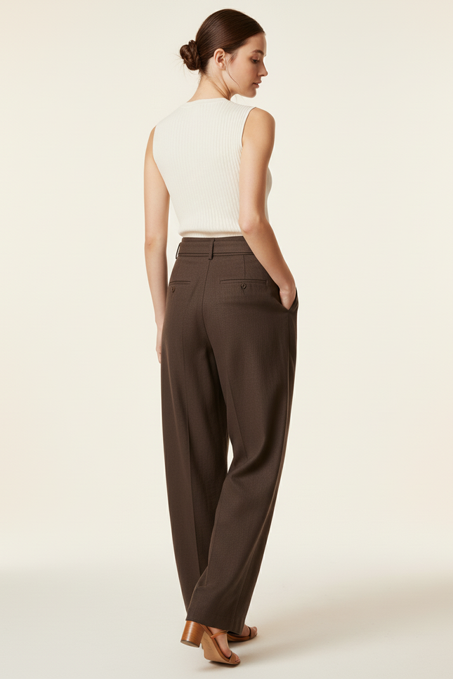 Pantalon Baggy Marron Velours Plissé Ample Élégant - Laine - vue 2