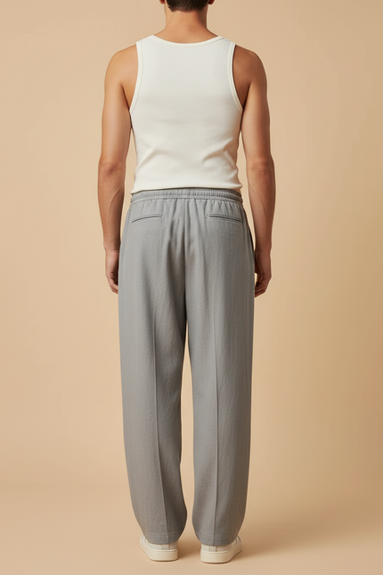 Pantalon Baggy Gris Ample Cordon Décontracté Fluide - Polyester - vue 2
