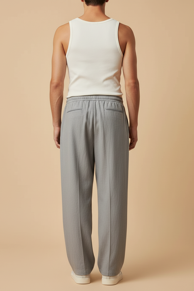 Pantalon Baggy Gris Ample Cordon Décontracté Fluide - Polyester - vue 2