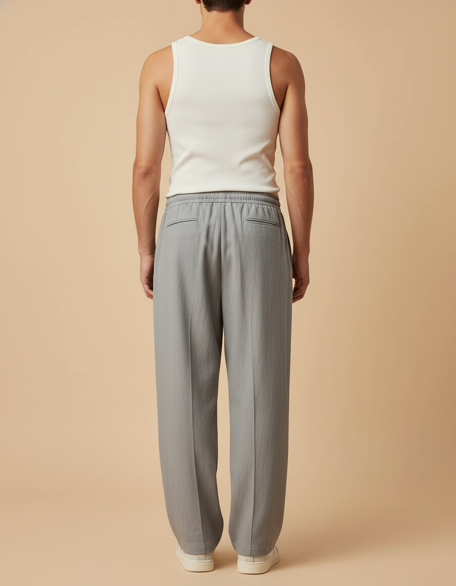 Pantalon Baggy Gris Ample Cordon Décontracté Fluide - Polyester - vue 2