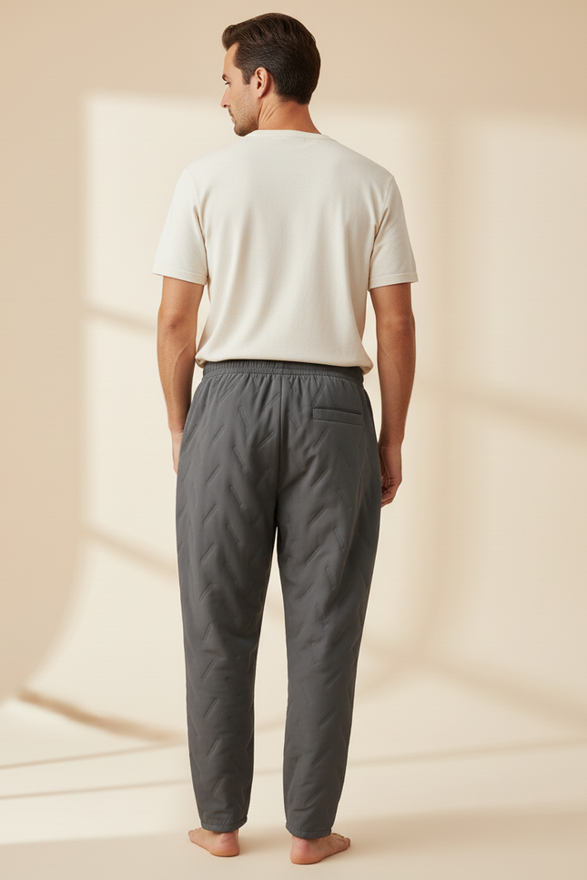 Pantalon Baggy Gris Matelassé Ample Cordon Décontracté Homme - Molleton - vue 2