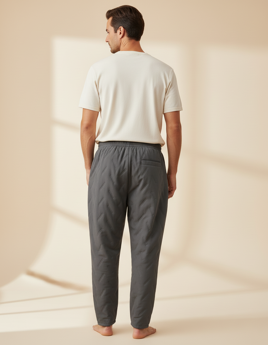 Pantalon Baggy Gris Matelassé Ample Cordon Décontracté Homme - Molleton - vue 2