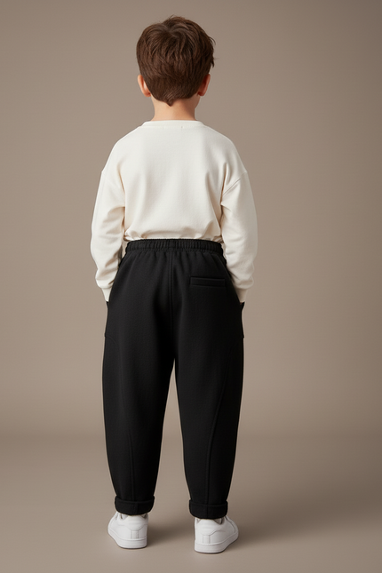 Pantalon Baggy Garçon Noir Jogging Coton Streetwear - Molleton - vue 2