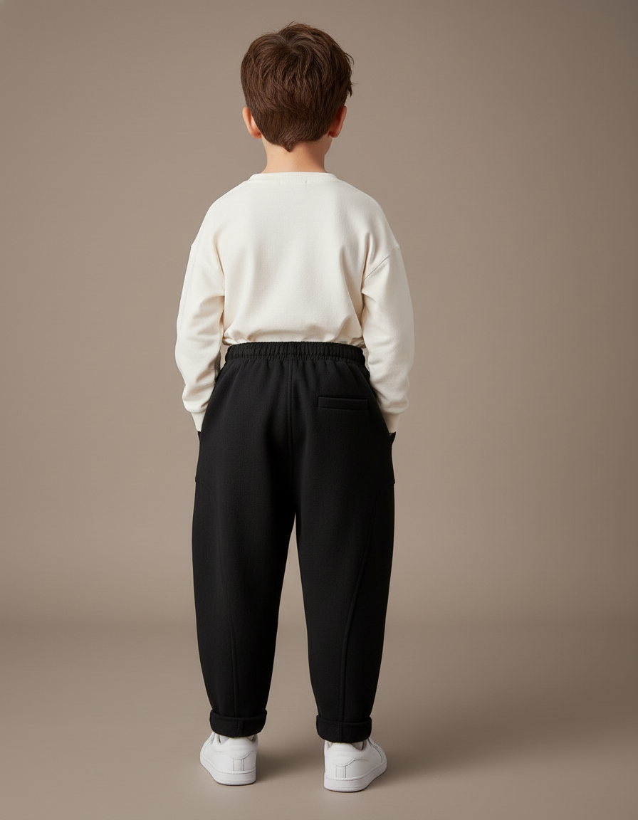 Pantalon Baggy Garçon Noir Jogging Coton Streetwear - Molleton - vue 2