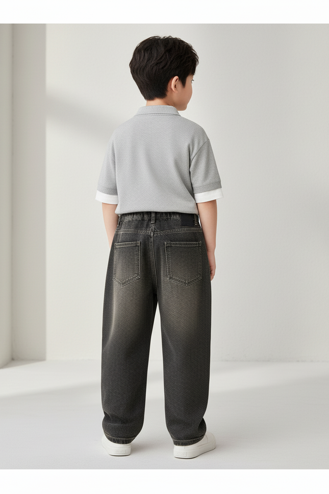 Pantalon Baggy Jean Gris Ample Enfant Décontracté - vue 2