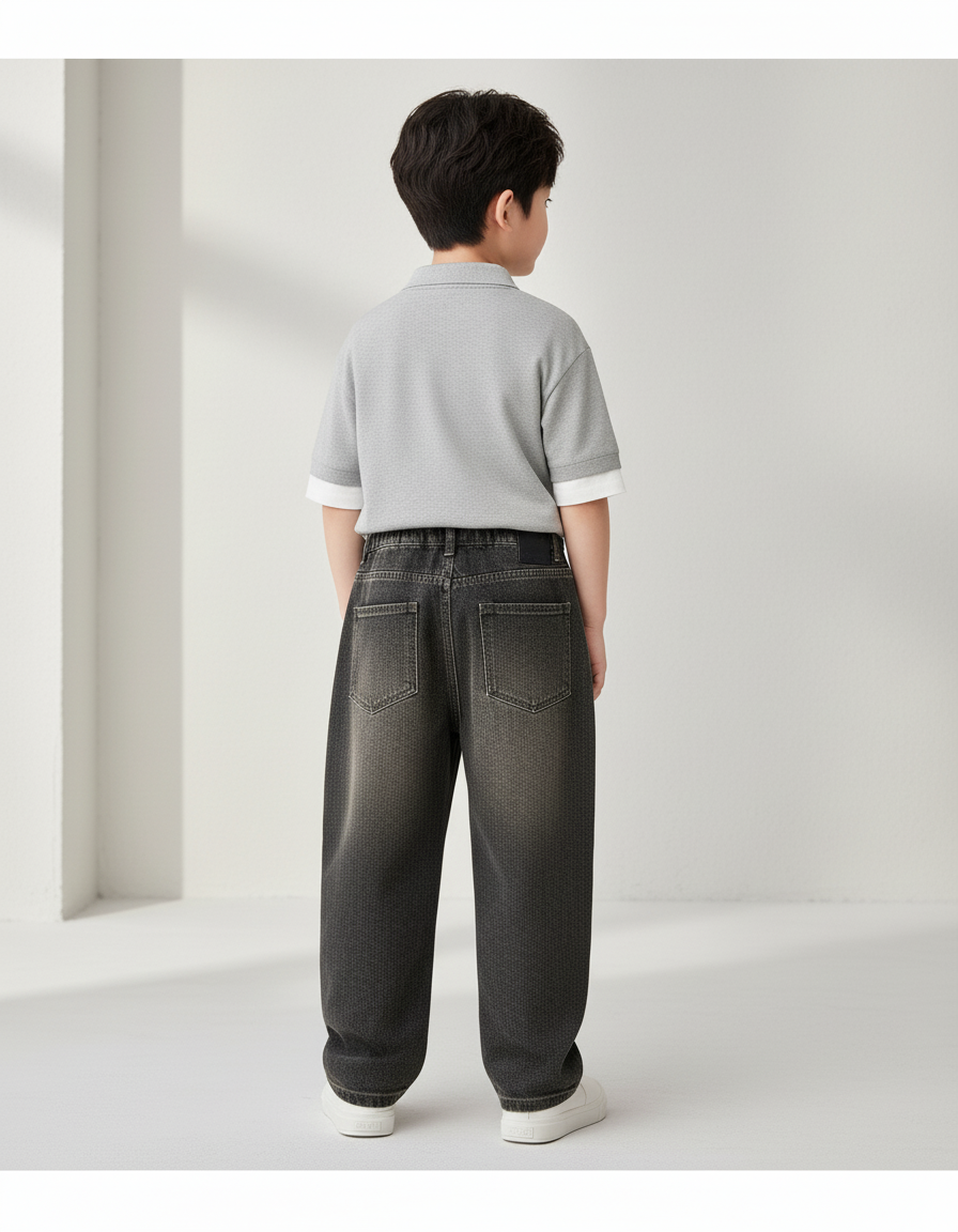 Pantalon Baggy Jean Gris Ample Enfant Décontracté - vue 2