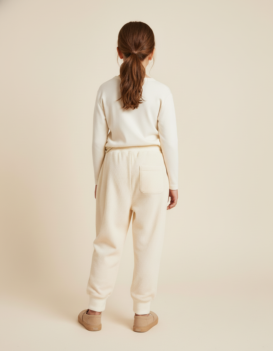 Pantalon Baggy Côtelé Écru Ample Confortable Fille - Beige Cordé - vue 2