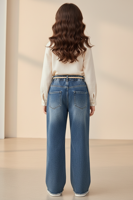 Pantalon Baggy Jean Bleu Papillons Ample Fille - vue 2