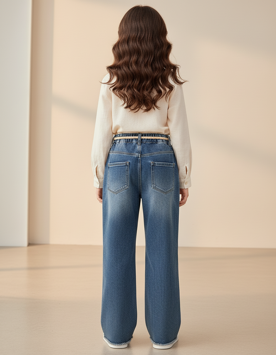 Pantalon Baggy Jean Bleu Papillons Ample Fille - vue 2