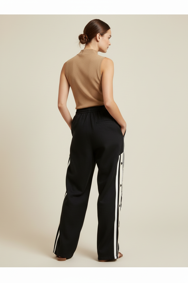 Pantalon Baggy Noir Cœurs Boutons Latéraux Sport Femme - Molleton - vue 2