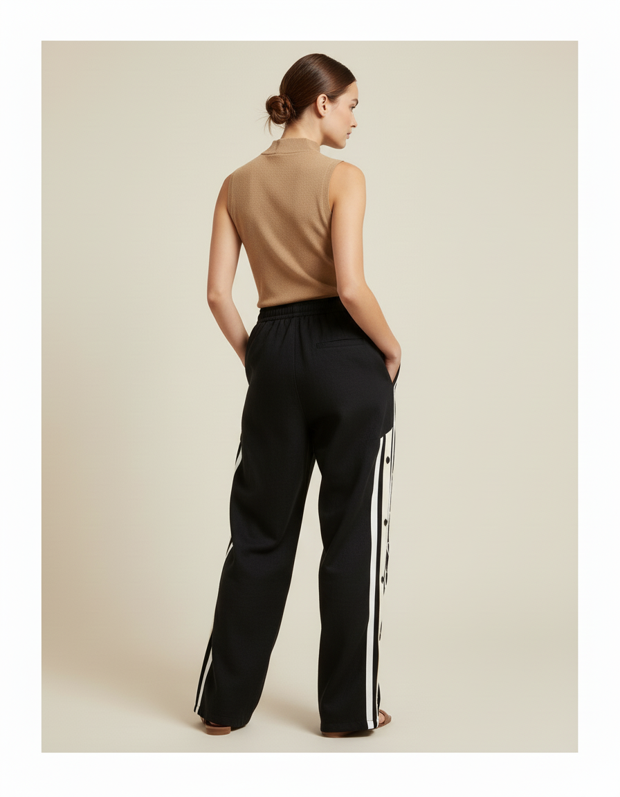 Pantalon Baggy Noir Cœurs Boutons Latéraux Sport Femme - Molleton - vue 2