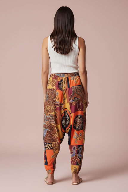 Pantalon Baggy Imprimé Ethnique Ample Bohème Coloré Femme - Multicolore Coton - vue 2