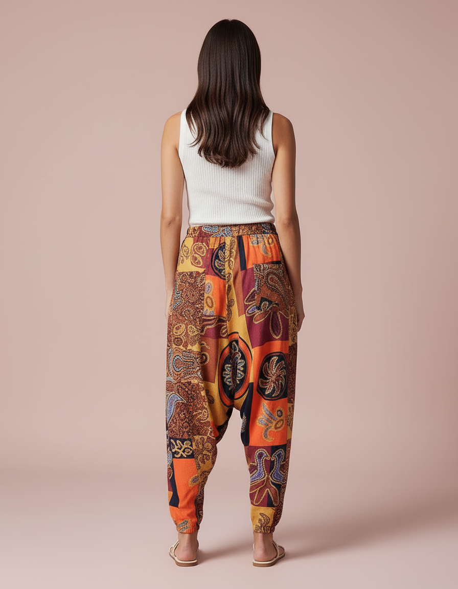 Pantalon Baggy Imprimé Ethnique Ample Bohème Coloré Femme - Multicolore Coton - vue 2