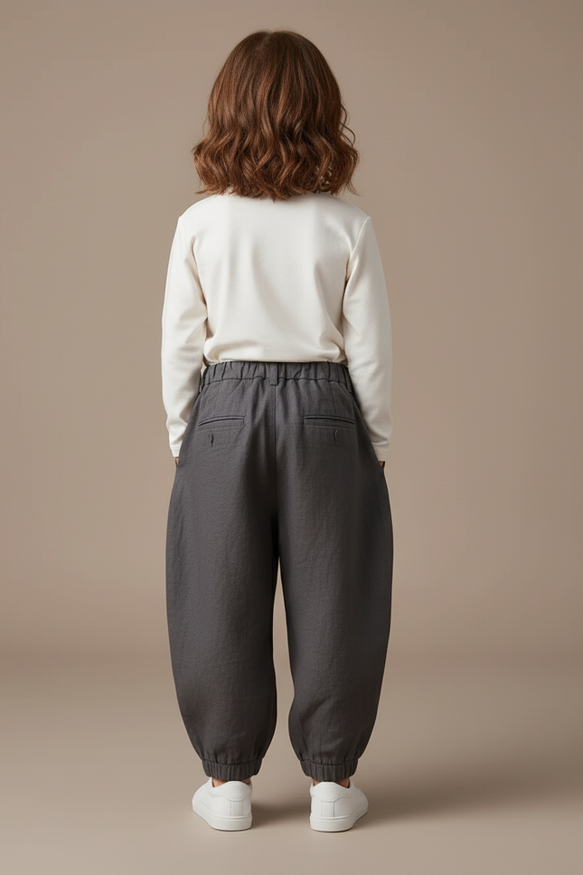Pantalon Baggy Gris Plissé Ample Enfant - Lin - vue 2