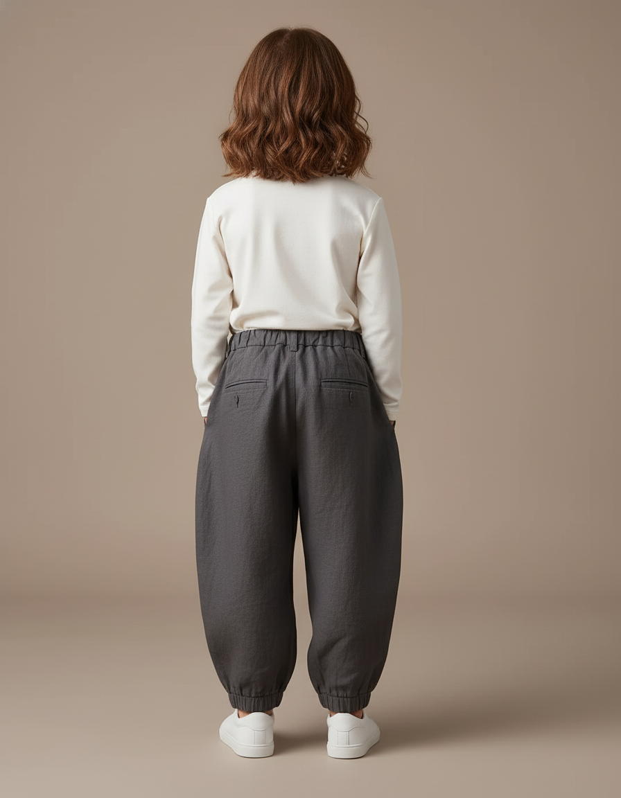 Pantalon Baggy Gris Plissé Ample Enfant - Lin - vue 2