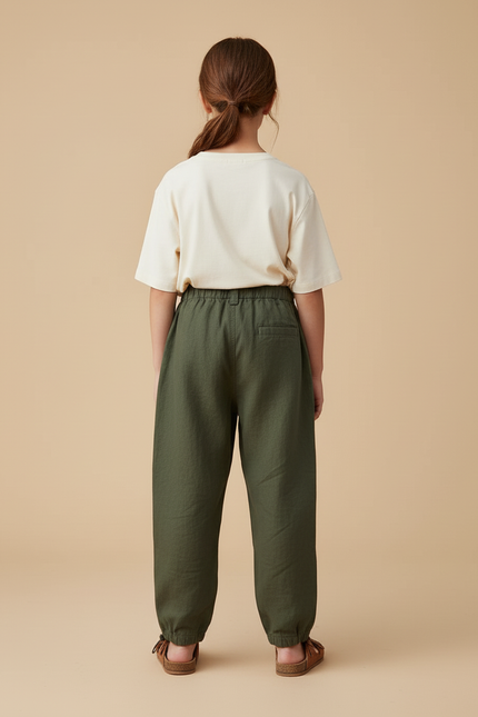 Pantalon Baggy Vert Lin Ample Enfant - Kaki - vue 2