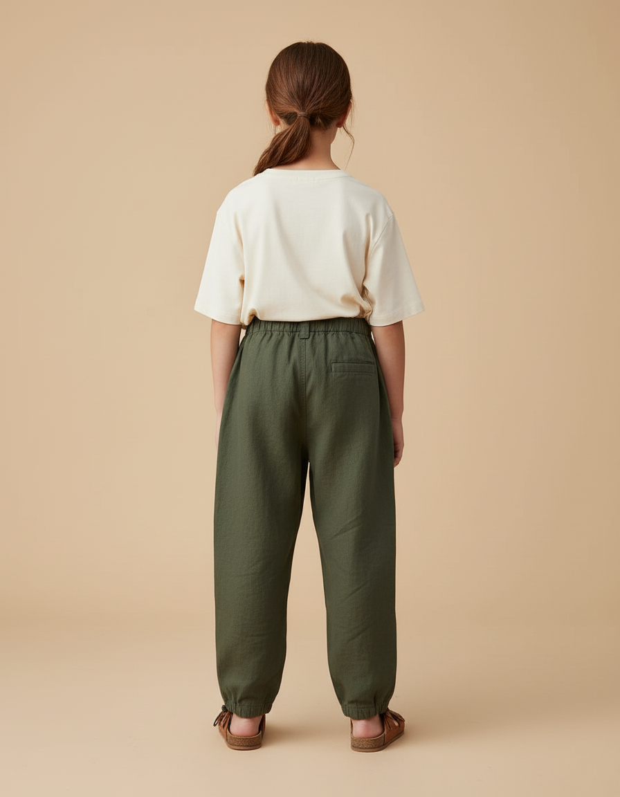 Pantalon Baggy Vert Lin Ample Enfant - Kaki - vue 2