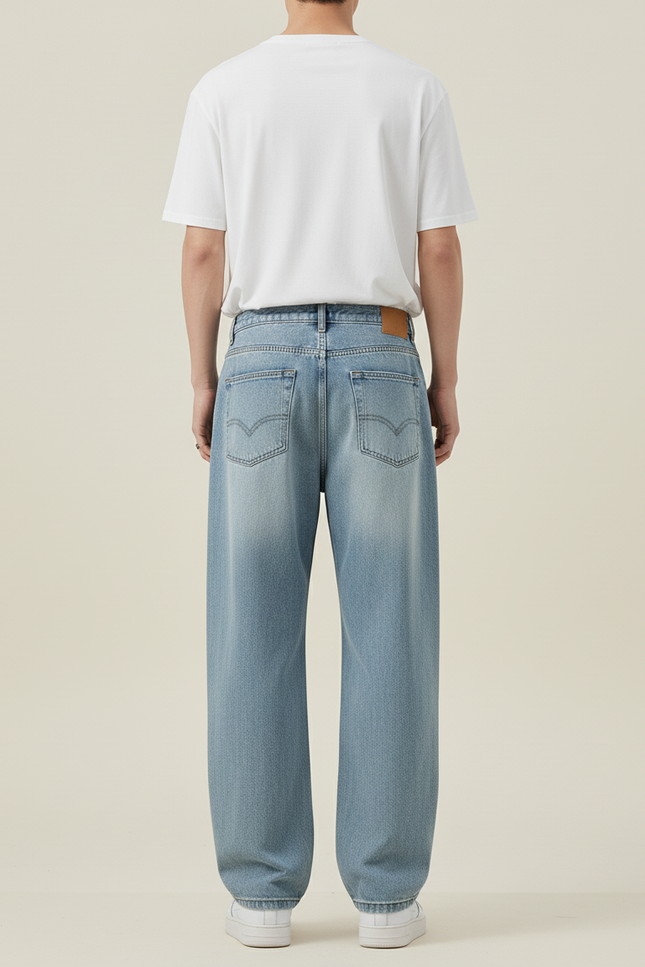 Pantalon Baggy Jean Bleu Clair Ample Décontracté Homme - vue 2
