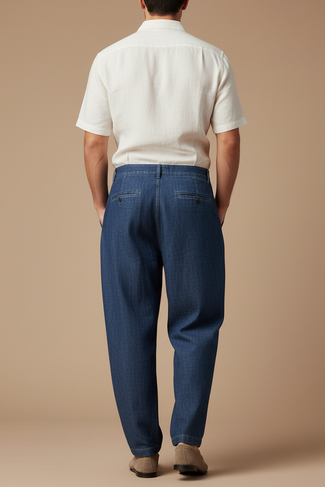 Pantalon Baggy Jean Bleu Plissé Ample Homme - vue 2