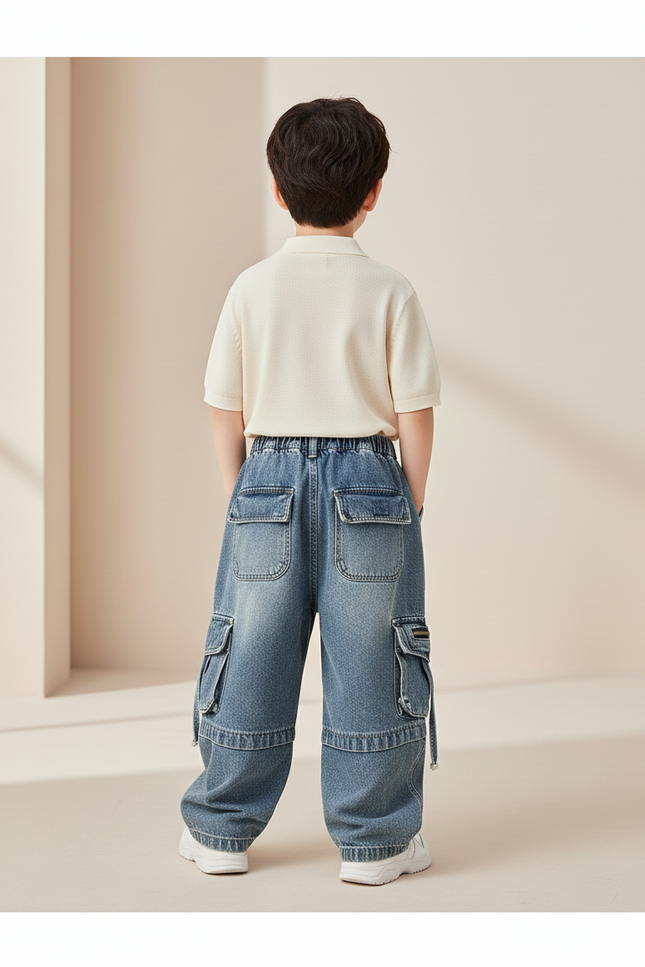 Pantalon Baggy Jean Bleu Cargo Ample Garçon - vue 2