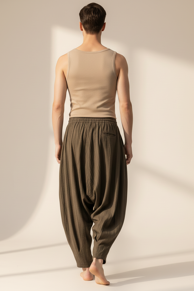 Pantalon Baggy Kaki Ample Lin Plissé Décontracté Homme - vue 2