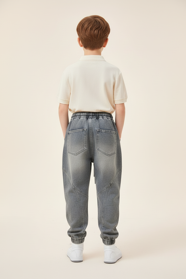 Pantalon Baggy Jean Gris Ample Décontracté Enfant - vue 2