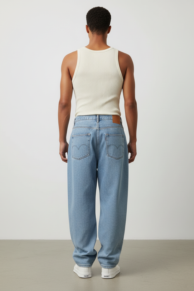 Pantalon Baggy Jean Bleu Clair Ample Streetwear Décontracté - vue 2