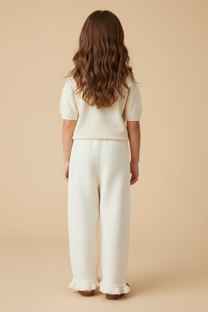 Pantalon Baggy Crème Tricoté Ample Texturé Fille - Beige Maille - vue 2