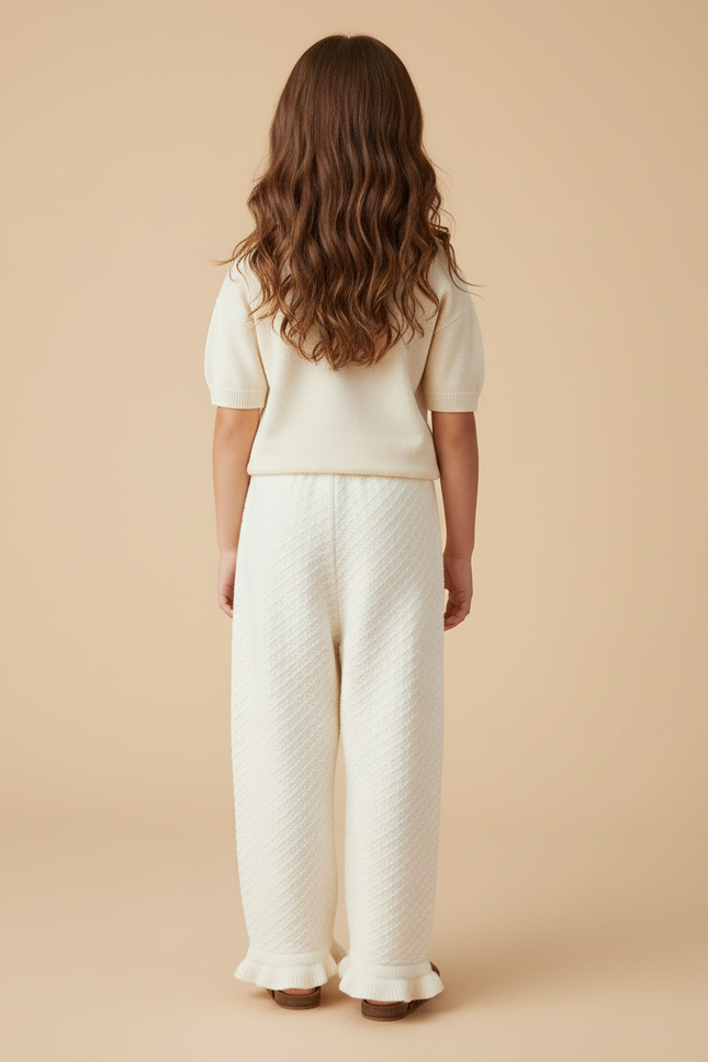 Pantalon Baggy Crème Tricoté Ample Texturé Fille - Beige Maille - vue 2