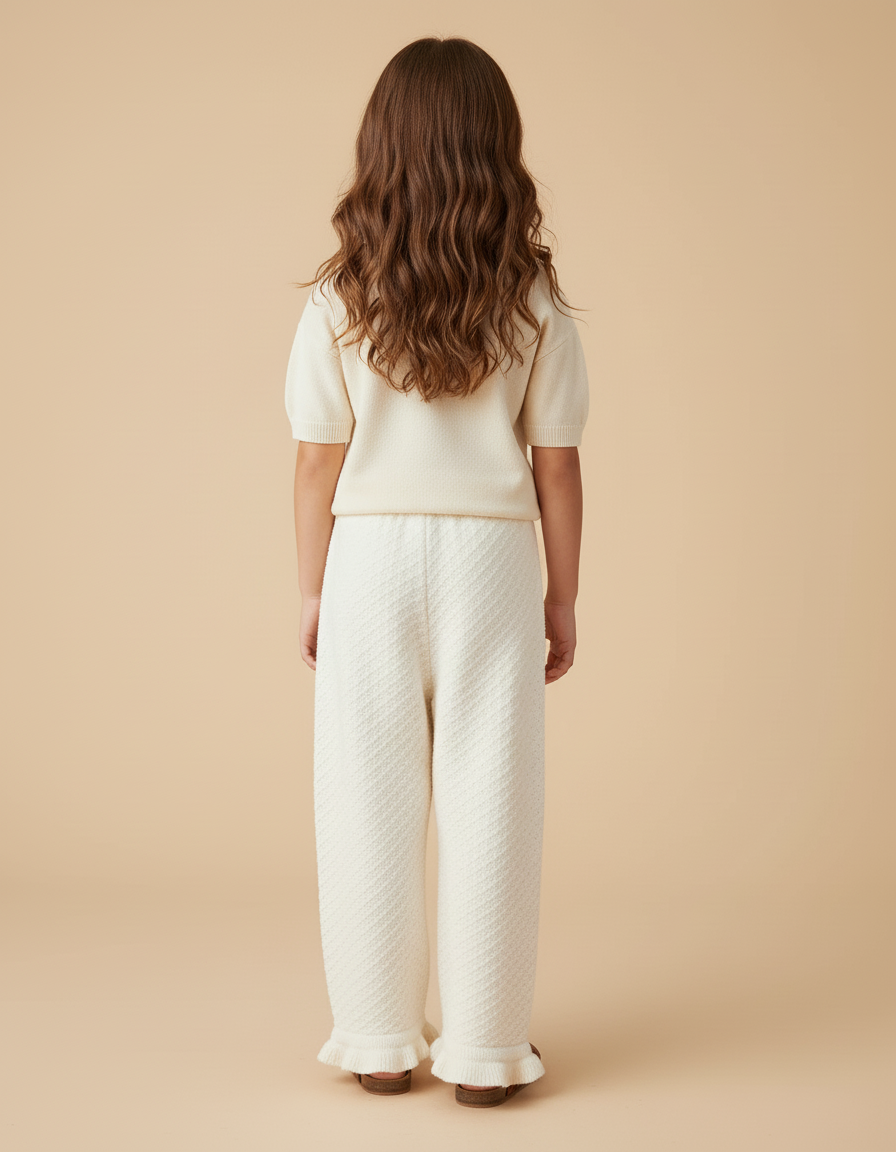 Pantalon Baggy Crème Tricoté Ample Texturé Fille - Beige Maille - vue 2