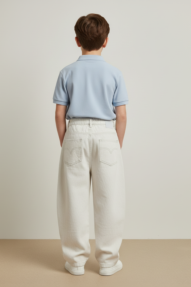 Pantalon Baggy Blanc Cassé Ample Plissé Décontracté Garçon - Beige Jean - vue 2