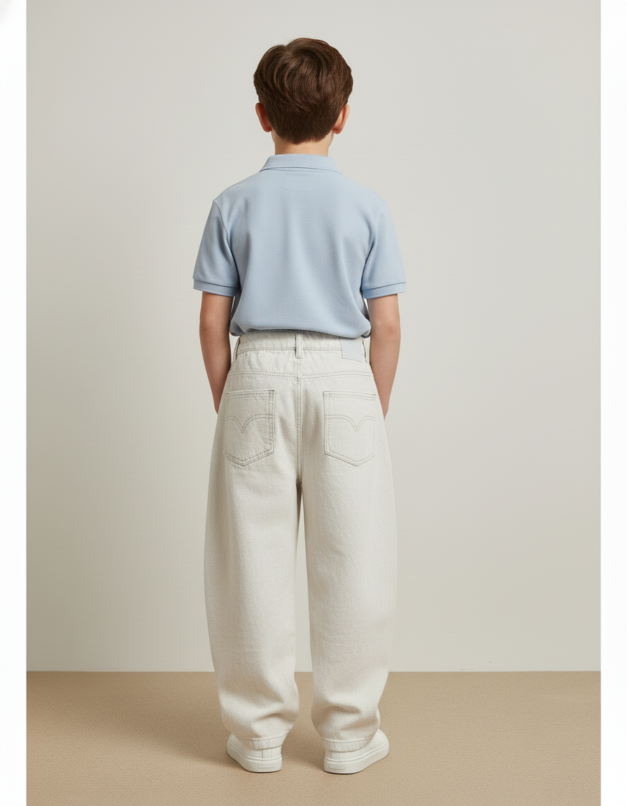 Pantalon Baggy Blanc Cassé Ample Plissé Décontracté Garçon - Beige Jean - vue 2