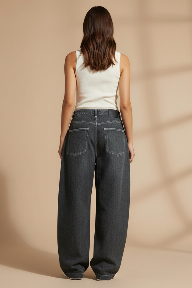 Pantalon Baggy Noir Denim Ample Décontracté Femme - Jean - vue 2