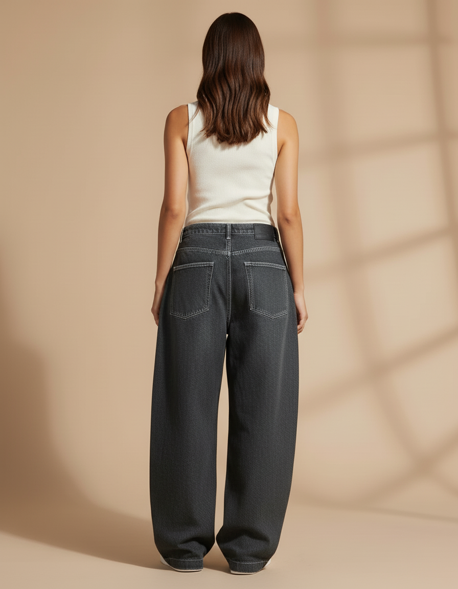 Pantalon Baggy Noir Denim Ample Décontracté Femme - Jean - vue 2