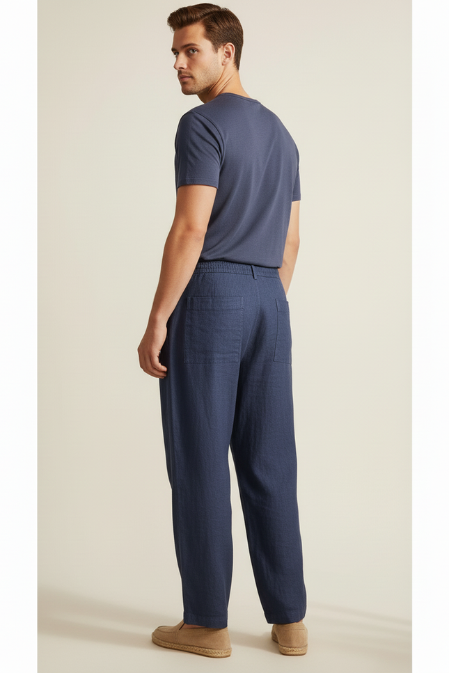 Pantalon Baggy Bleu Marine Lin Ample Cordon Homme - vue 2