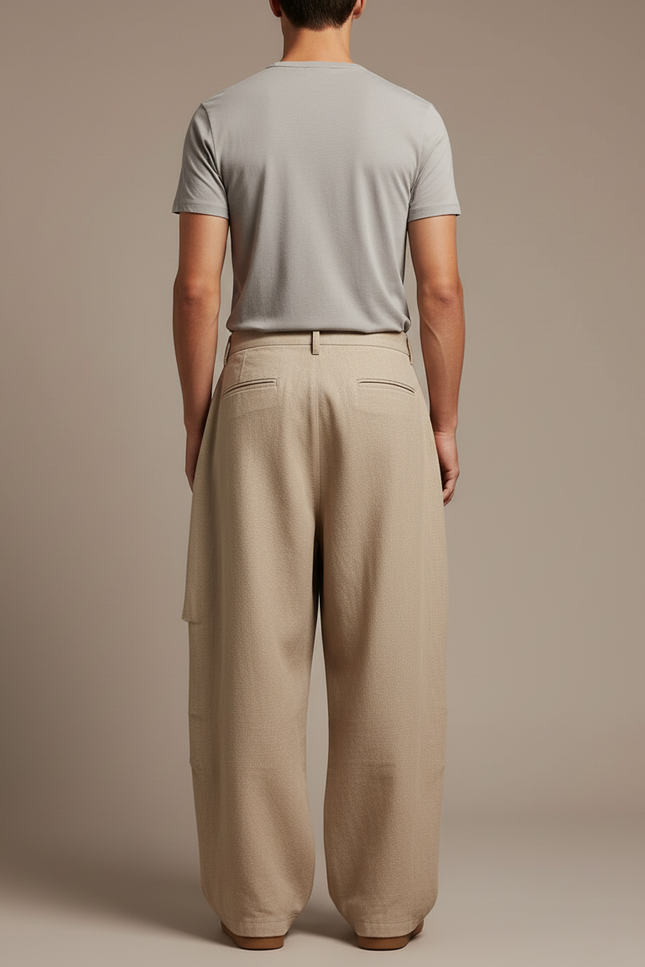 Pantalon Baggy Beige Ample Plissé Cargo Homme - Laine - vue 2